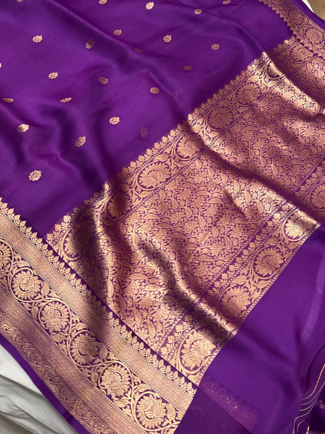 Purple Banarasi Handloom Kora Silk Saree