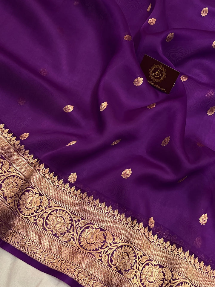Purple Banarasi Handloom Kora Silk Saree