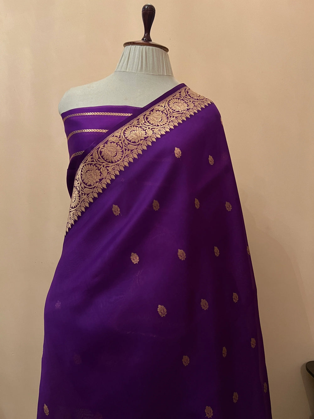 Purple Banarasi Handloom Kora Silk Saree