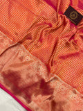 Fire Orange Banarasi Handloom Katan Silk Saree - Aura Benaras
