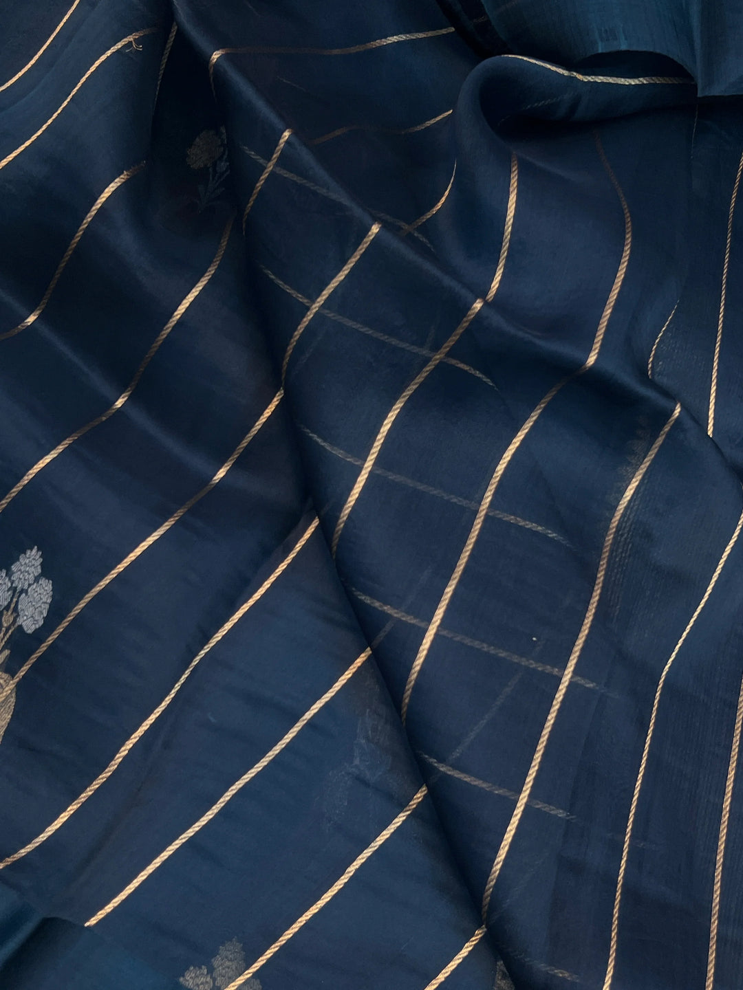 Teal Blue Pure Kora Silk Handloom Banarasi Saree