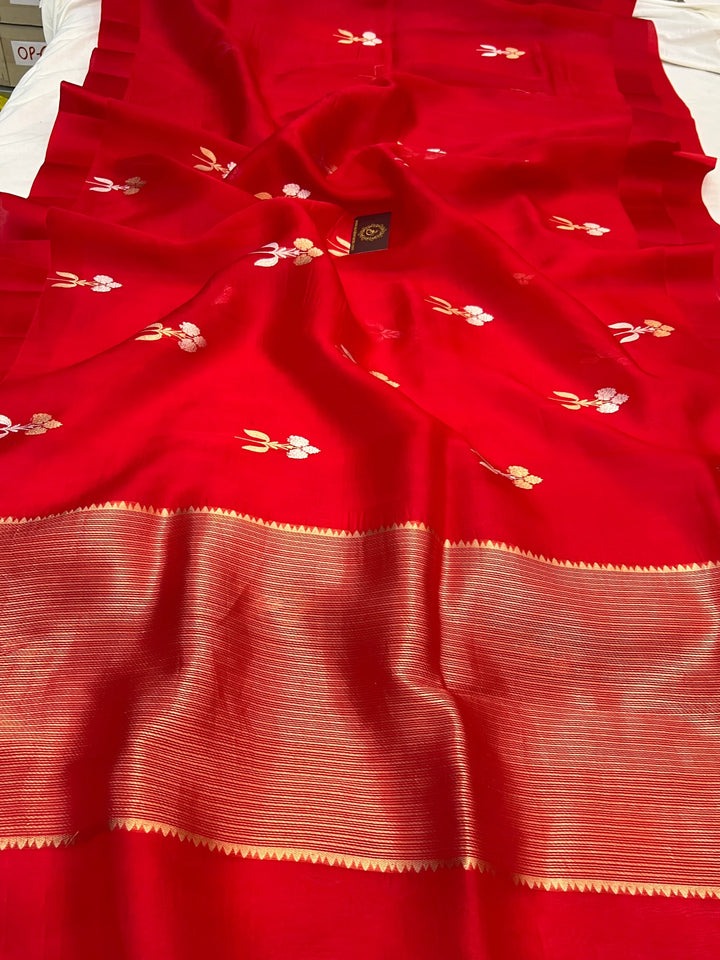 Red Pure Kora Silk Handloom Banarasi Saree