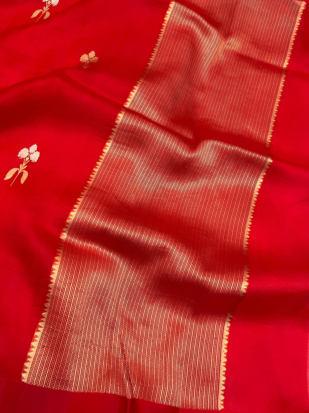 Red Pure Kora Silk Handloom Banarasi Saree