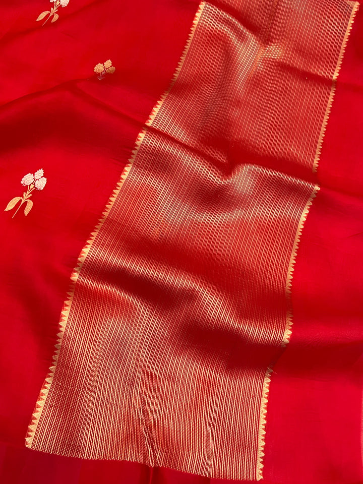 Red Pure Kora Silk Handloom Banarasi Saree