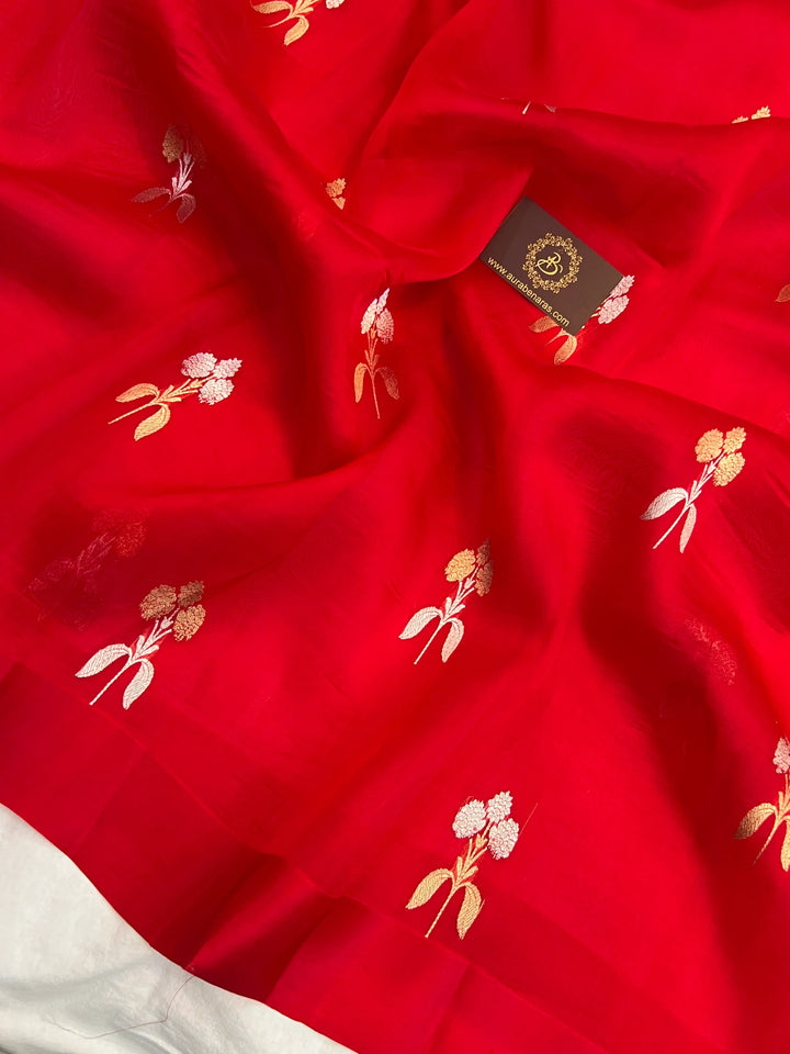 Red Pure Kora Silk Handloom Banarasi Saree