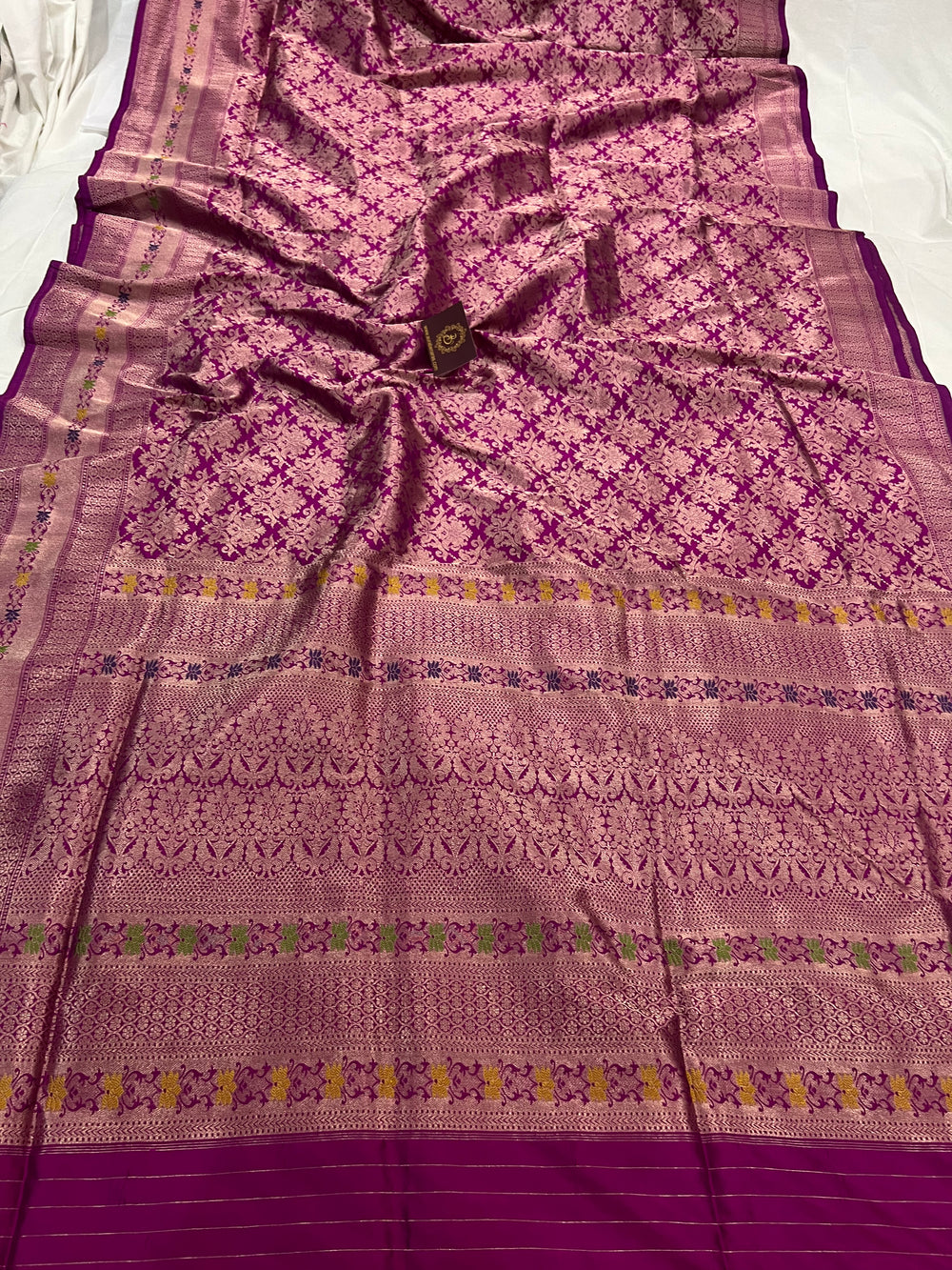 Magenta Purple Banarasi Handloom Katan Silk Saree - Aura Benaras