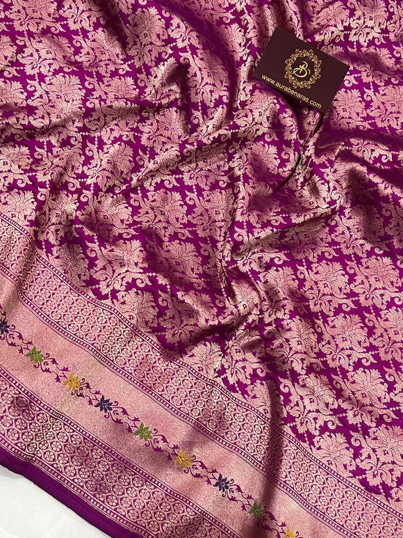 Magenta Purple Banarasi Handloom Katan Silk Saree - Aura Benaras