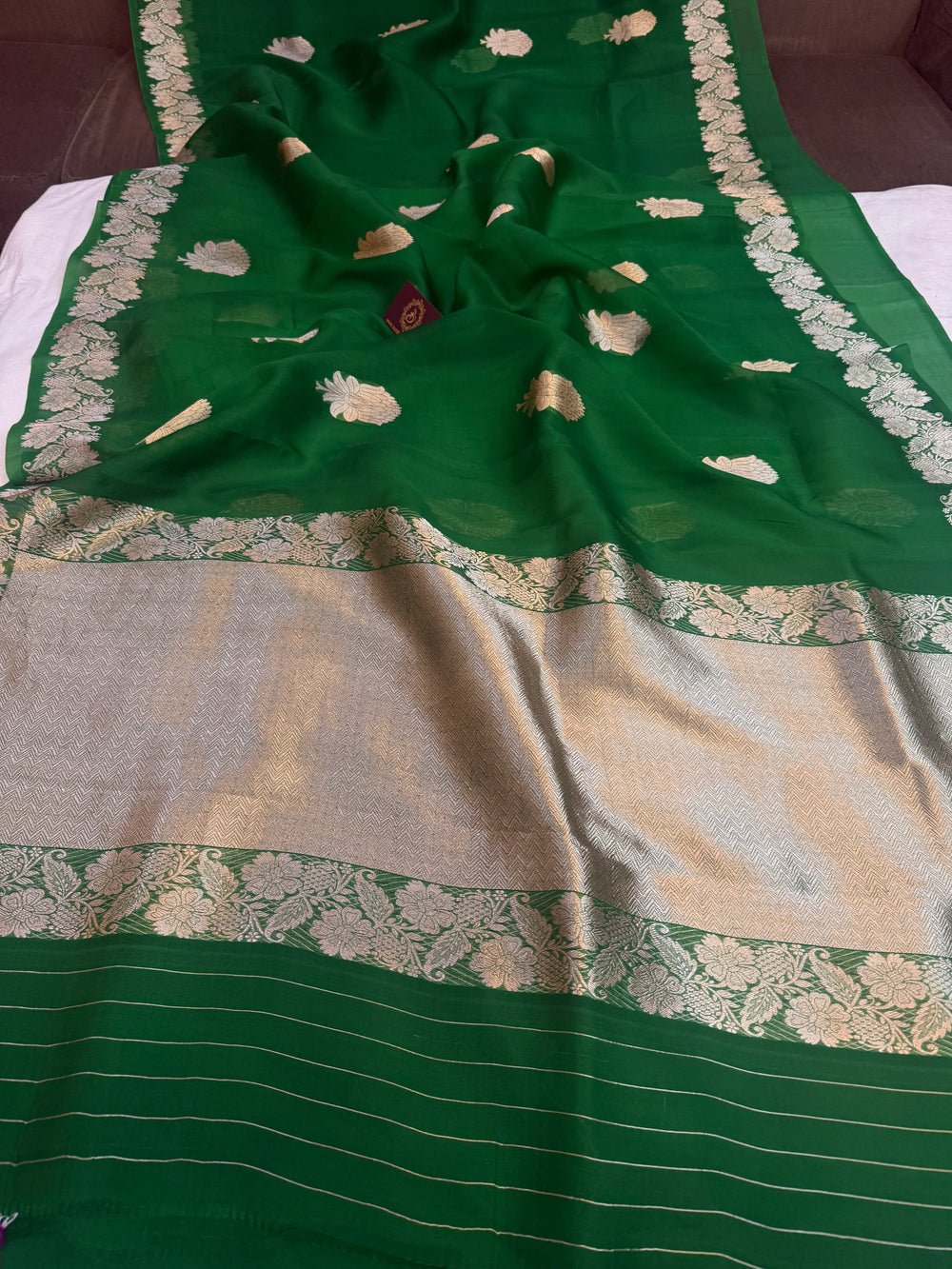 Green Pure Kora Silk Handloom Banarasi Saree