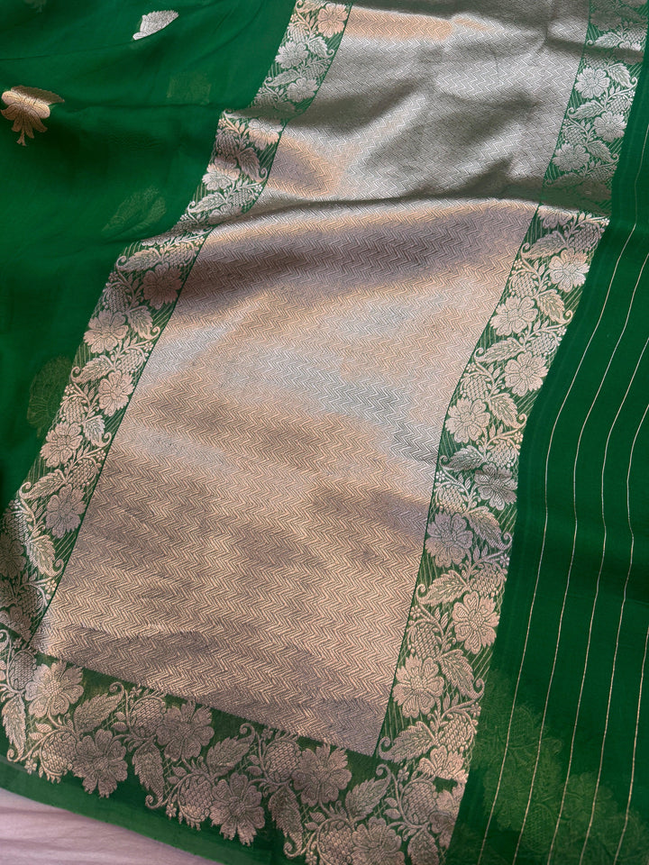 Green Pure Kora Silk Handloom Banarasi Saree