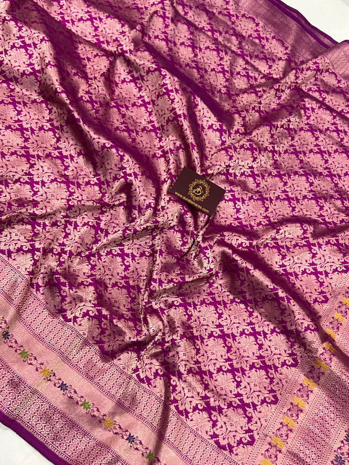 Magenta Purple Banarasi Handloom Katan Silk Saree - Aura Benaras