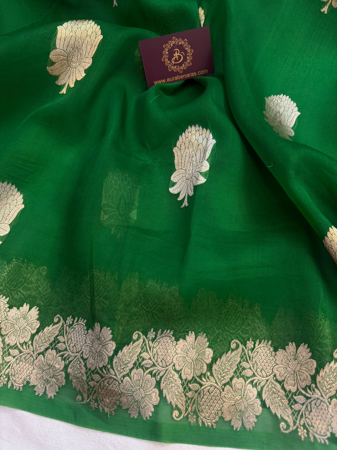 Green Pure Kora Silk Handloom Banarasi Saree