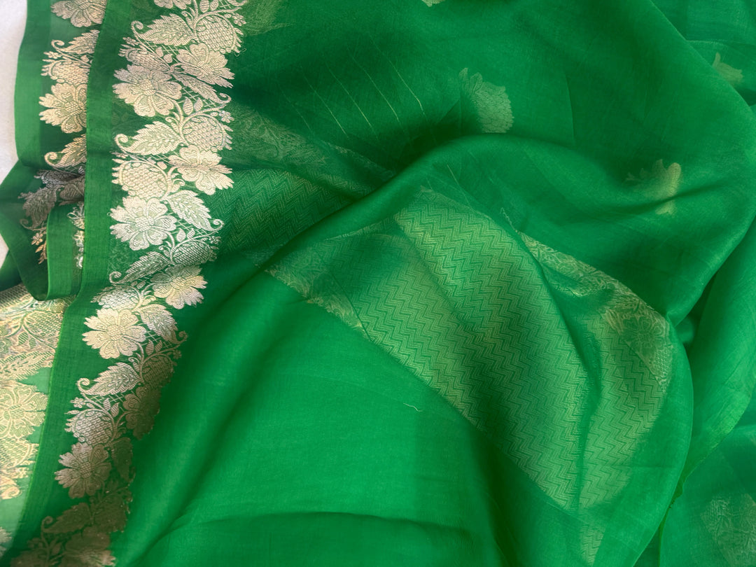 Green Pure Kora Silk Handloom Banarasi Saree