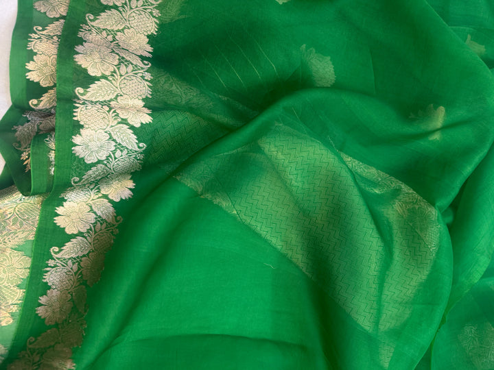 Green Pure Kora Silk Handloom Banarasi Saree