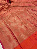Fire Orange Banarasi Handloom Katan Silk Saree - Aura Benaras
