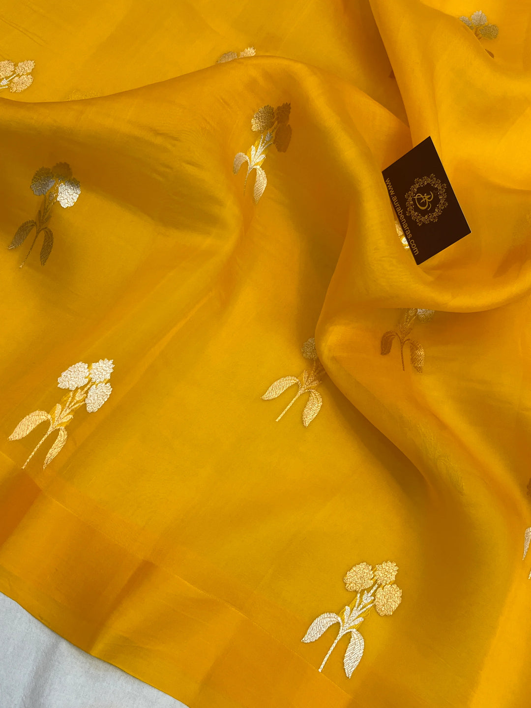 Yellow Pure Kora Silk Handloom Banarasi Saree