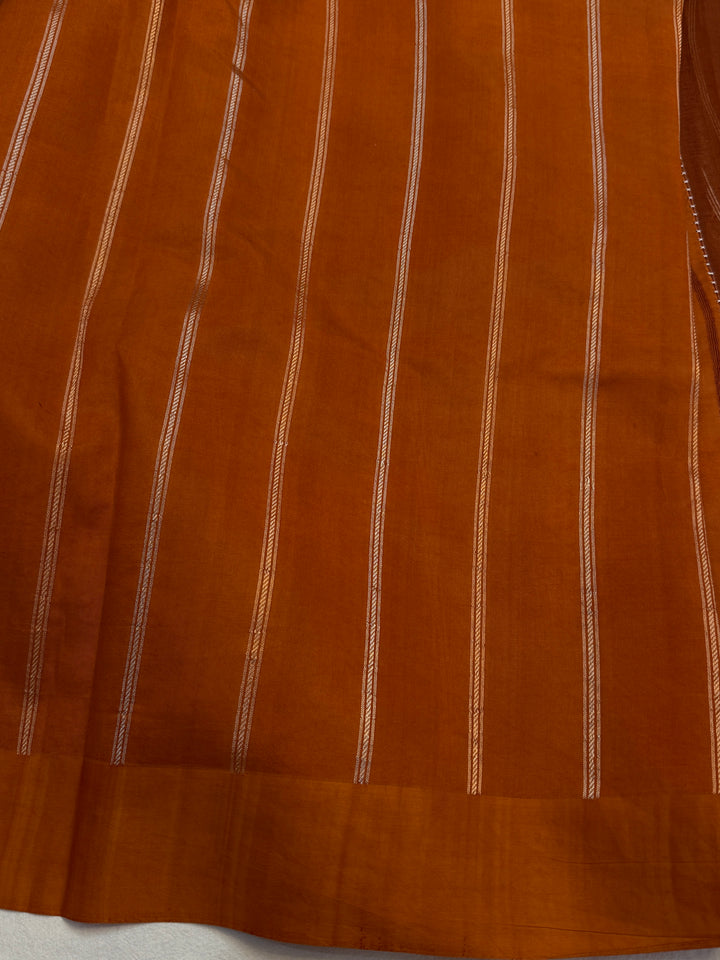 Rust Orange Pure Kora Silk Handloom Banarasi Saree