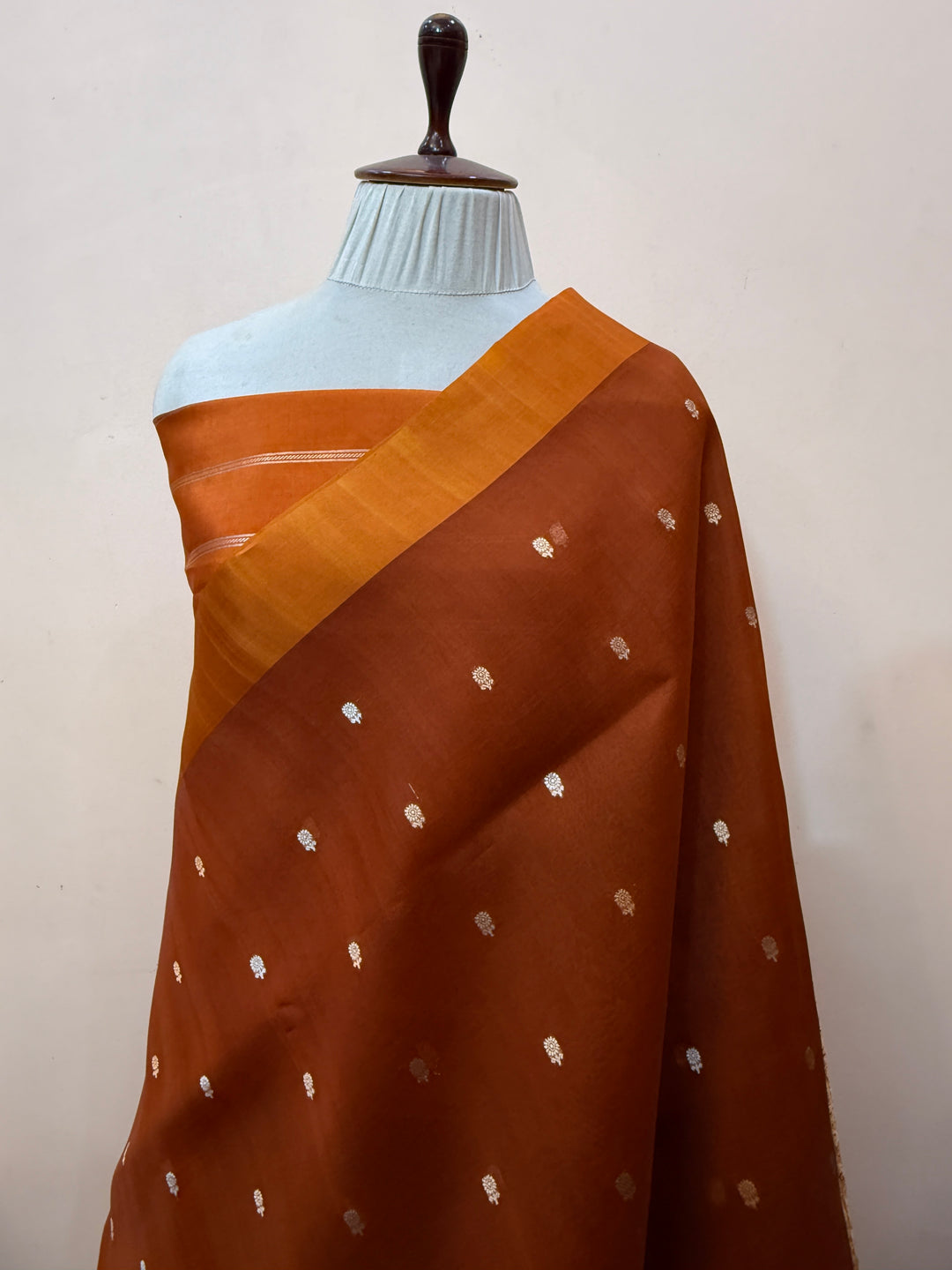 Rust Orange Pure Kora Silk Handloom Banarasi Saree