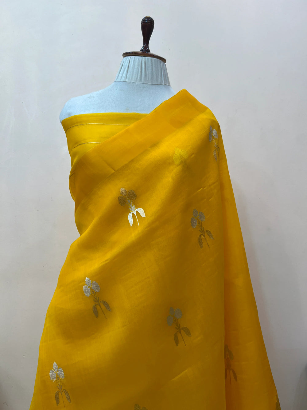 Yellow Pure Kora Silk Handloom Banarasi Saree