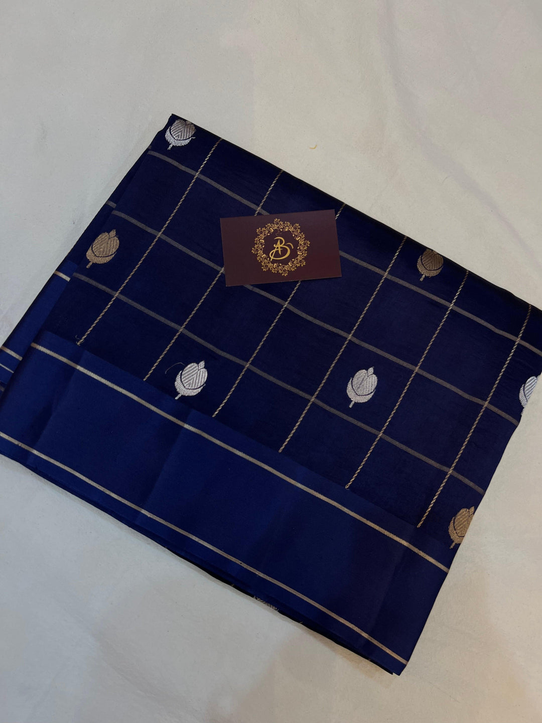 Navy Blue Pure Banarasi Handloom Silk Saree - Aura Benaras