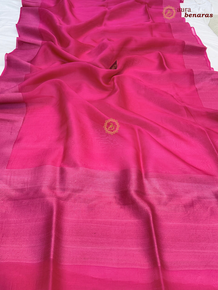 Rani Pink Kora Silk Saree | Aura Benaras