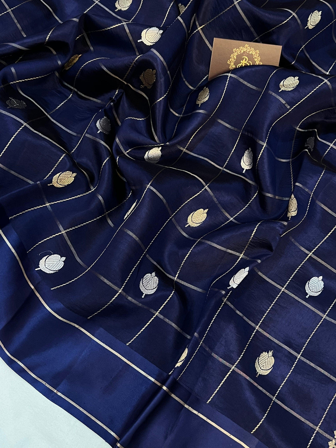 Navy Blue Pure Banarasi Handloom Silk Saree - Aura Benaras