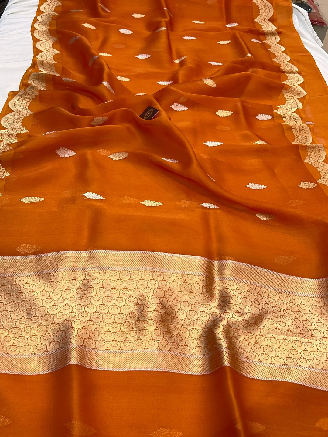 Orange Pure Kora Silk Handloom Banarasi Saree