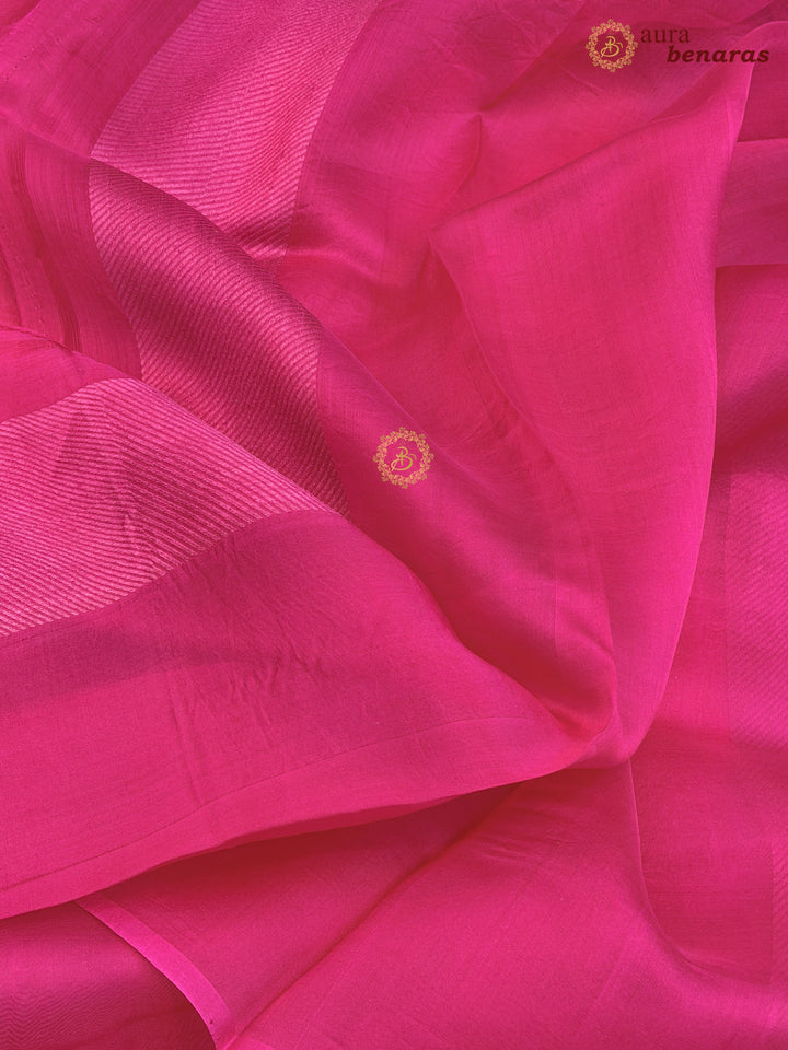 Rani Pink Pure Kora Silk Handloom Banarasi Saree