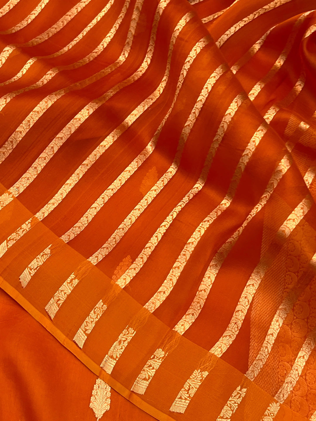 Orange Pure Kora Silk Handloom Banarasi Saree