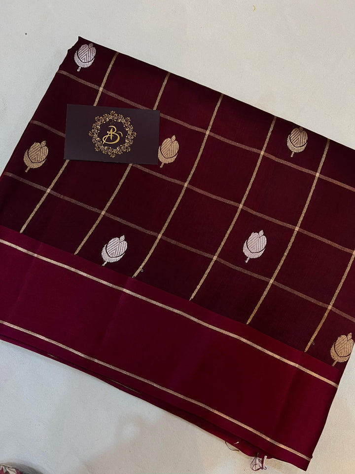 Maroon Pure Banarasi Handloom Silk Saree - Aura Benaras
