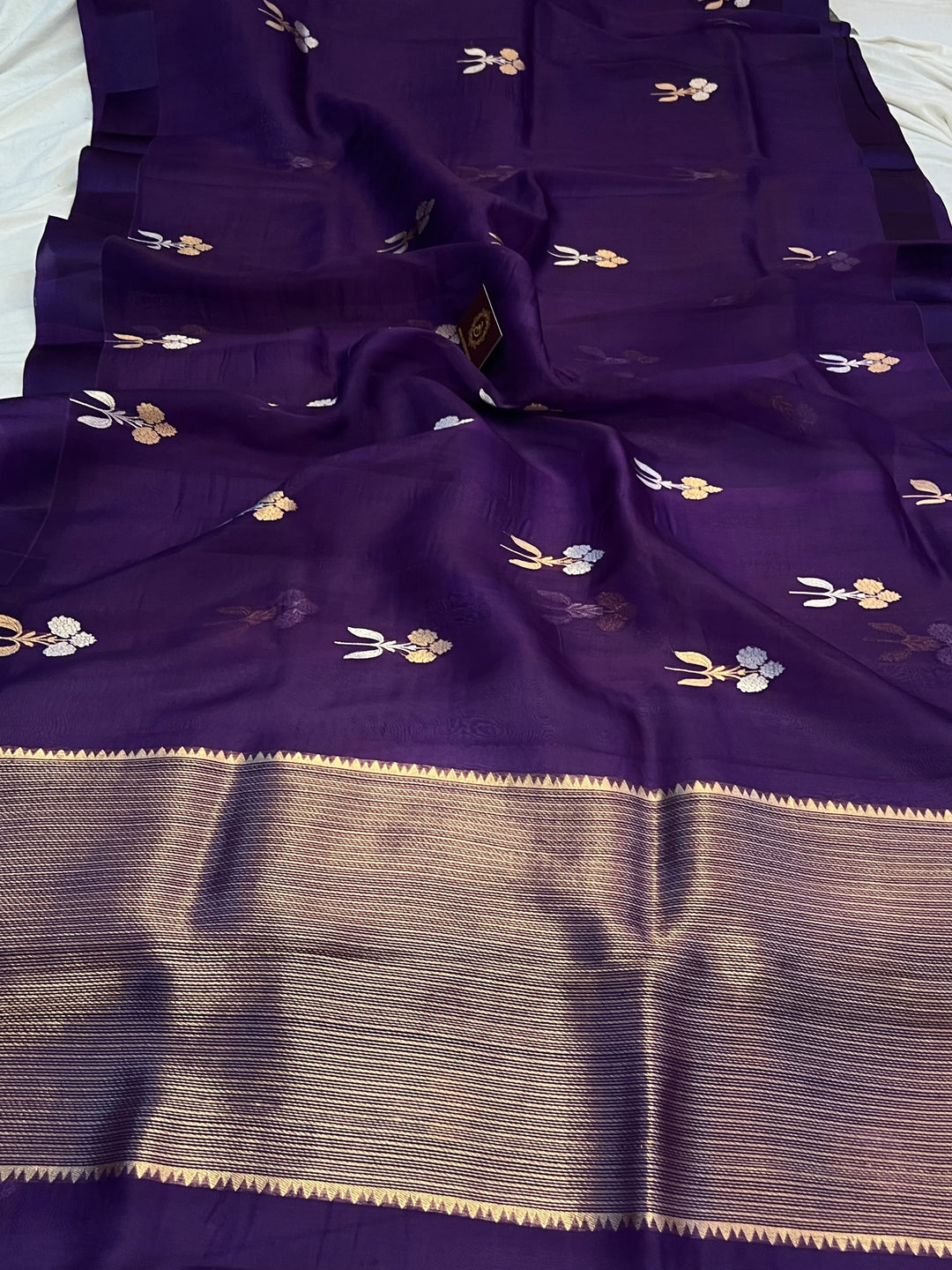 Purple Pure Kora Silk Handloom Banarasi Saree
