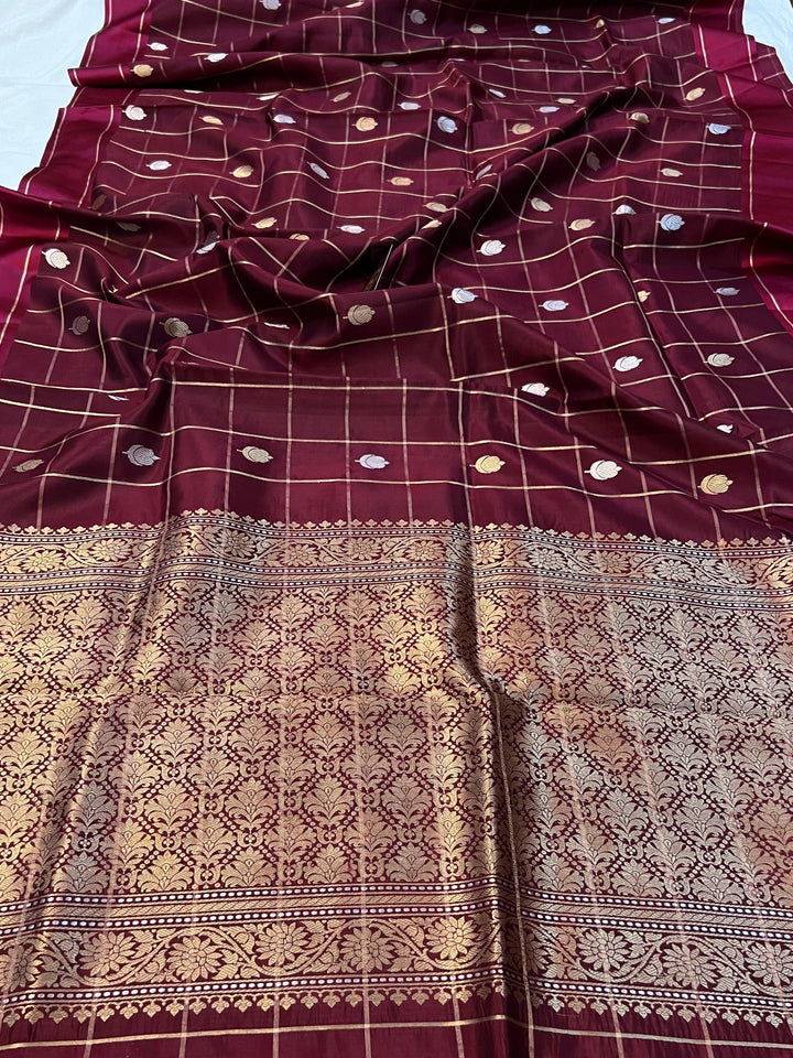 Maroon Pure Banarasi Handloom Silk Saree - Aura Benaras