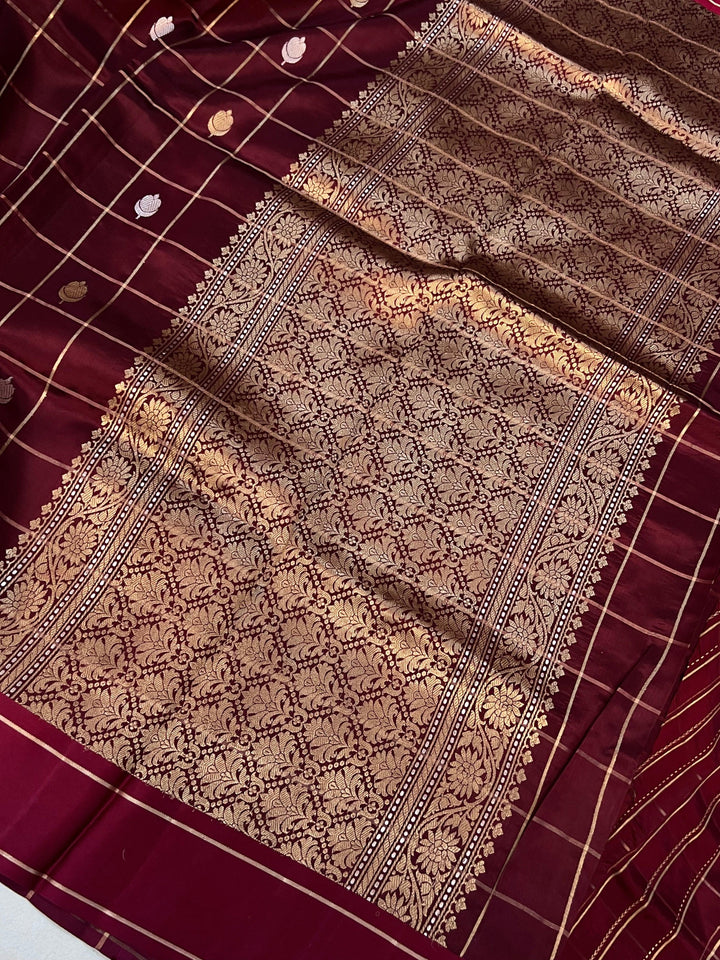 Maroon Pure Banarasi Handloom Silk Saree - Aura Benaras