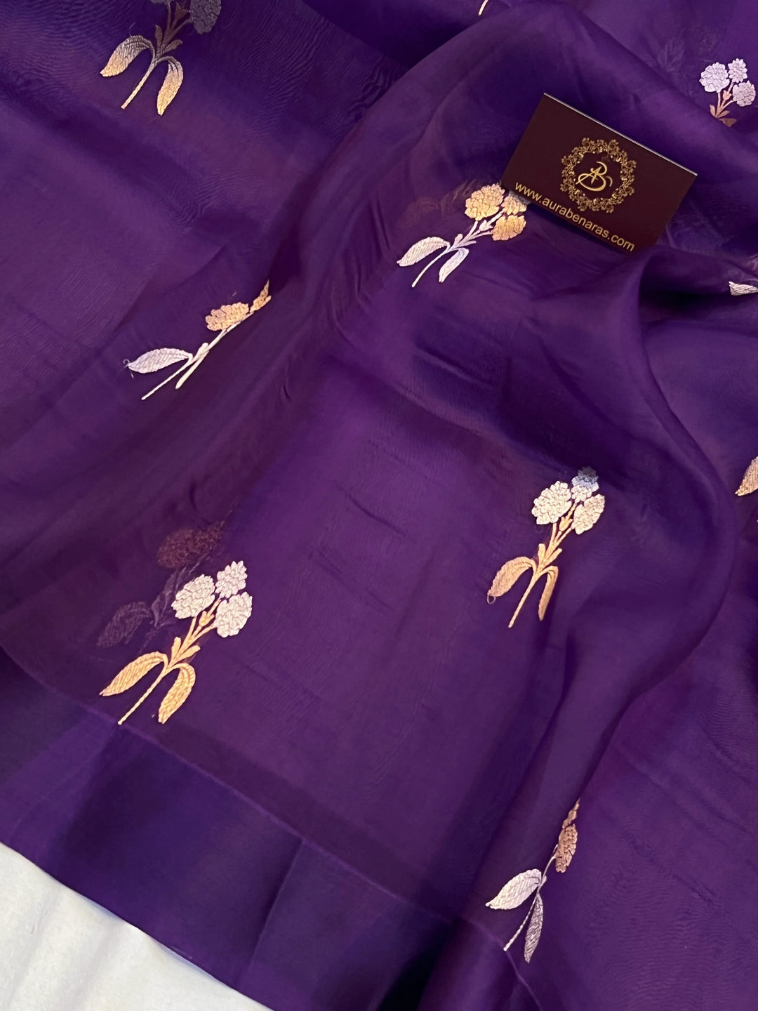 Purple Pure Kora Silk Handloom Banarasi Saree