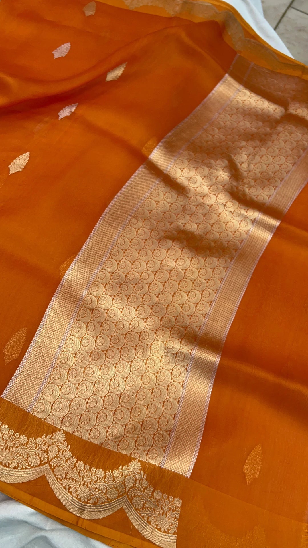 Orange Pure Kora Silk Handloom Banarasi Saree