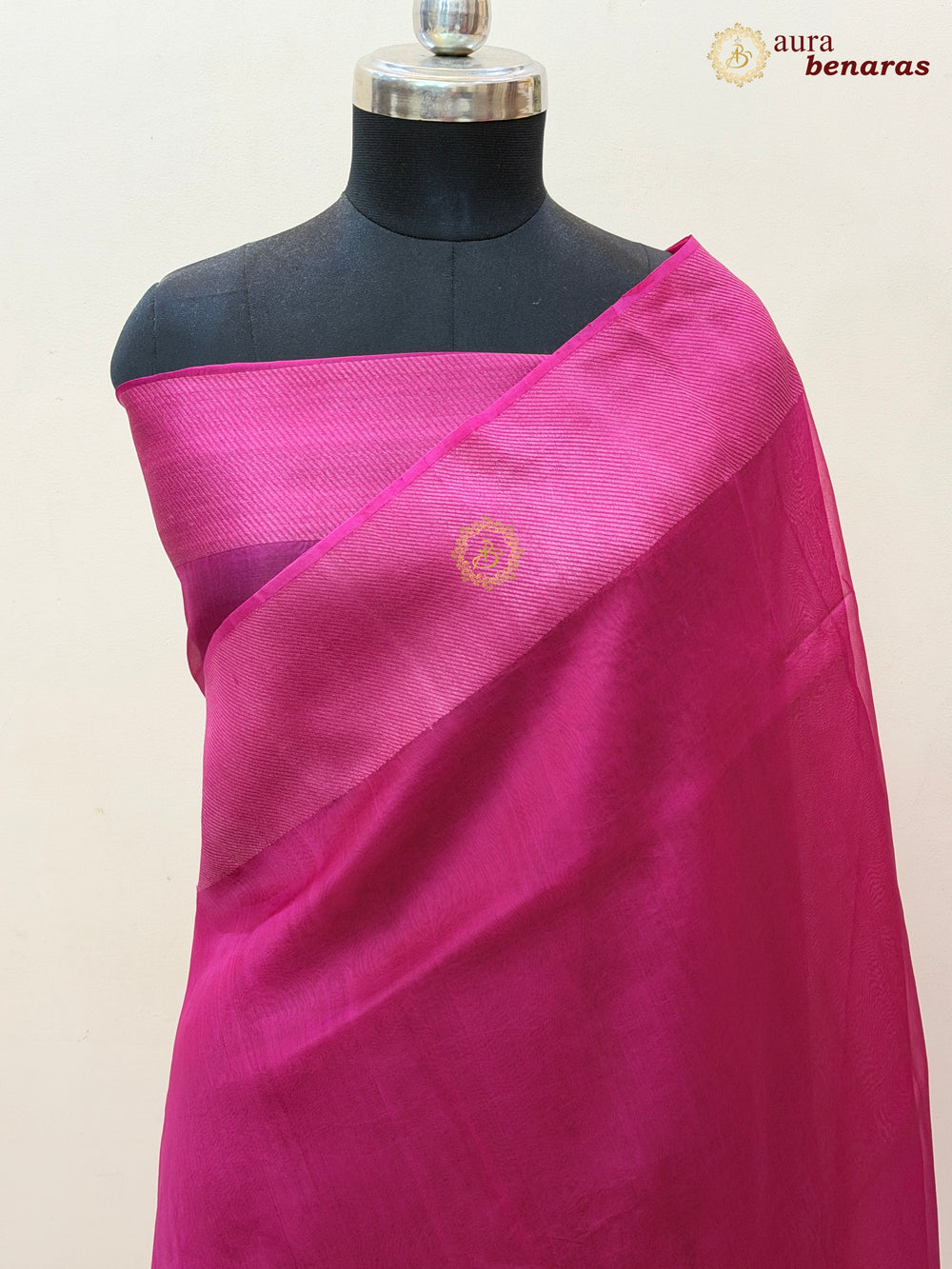 Rani Pink Kora Silk Saree | Aura Benaras