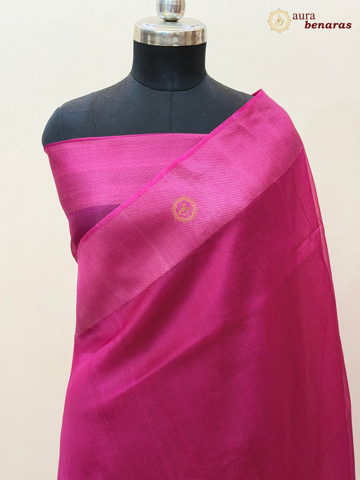 Rani Pink Kora Silk Saree | Aura Benaras