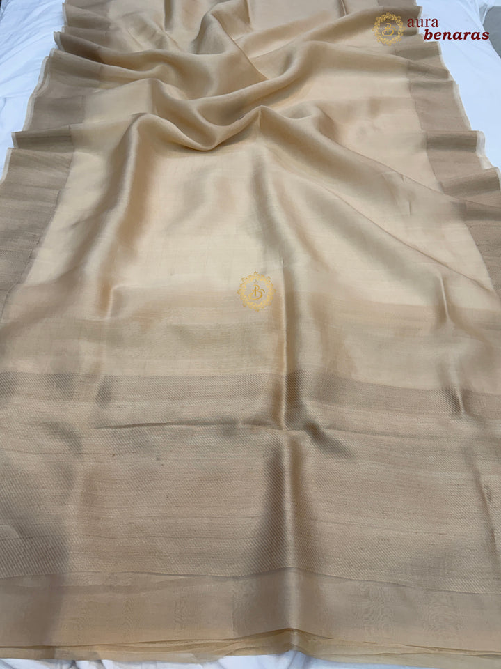 Cream Kora Silk Saree | Aura Benaras