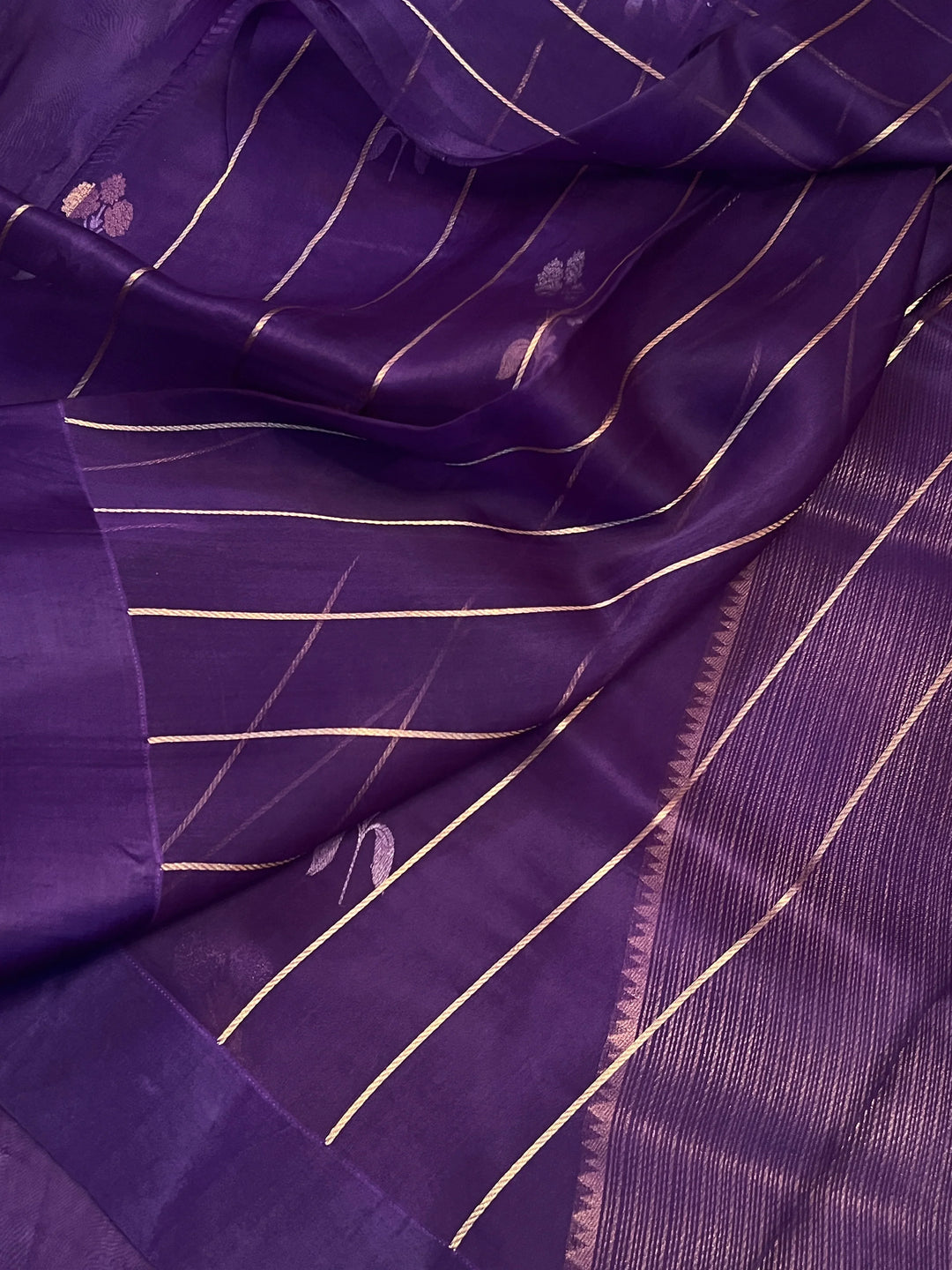 Purple Pure Kora Silk Handloom Banarasi Saree