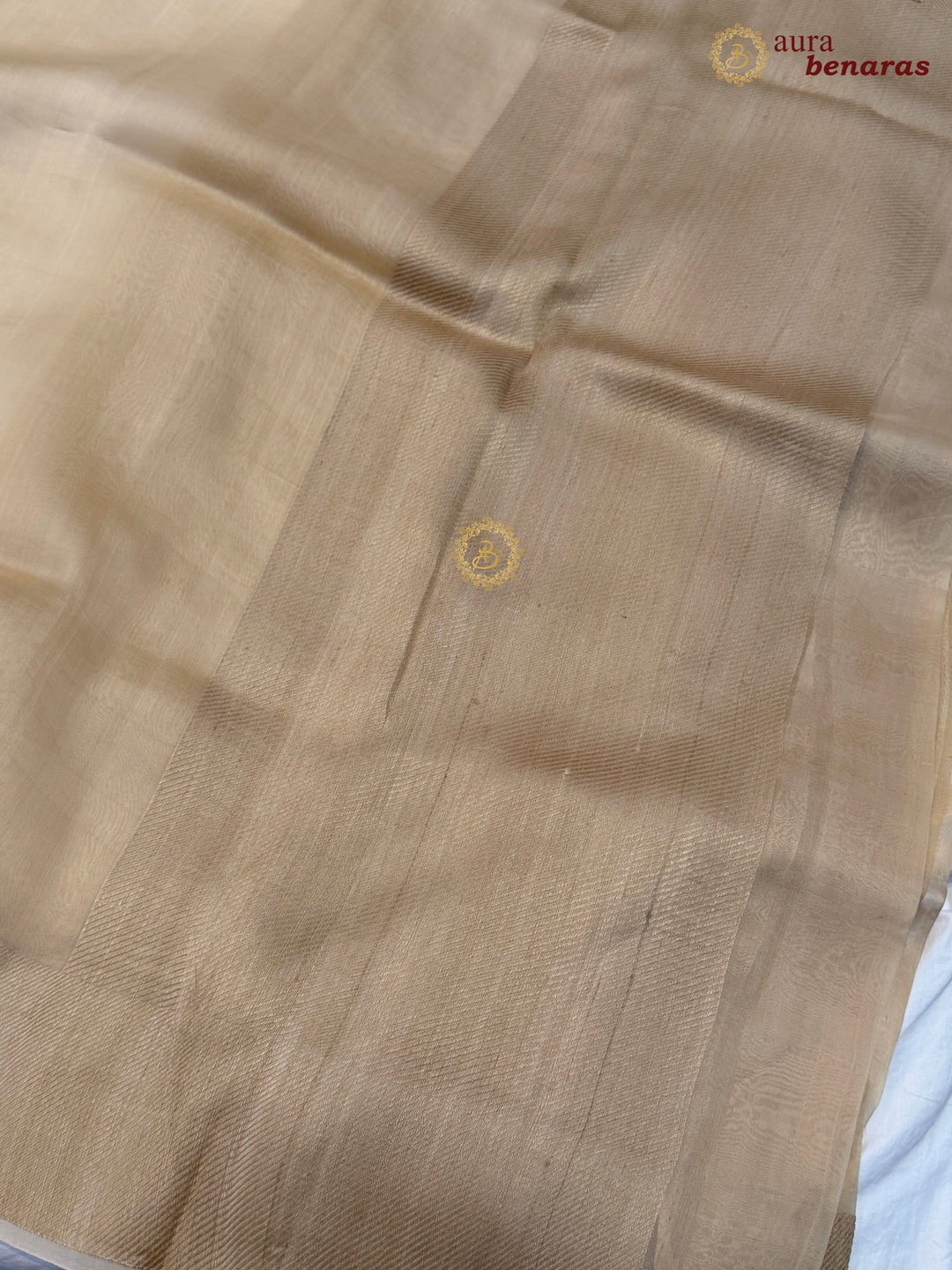 Cream Kora Silk Saree | Aura Benaras