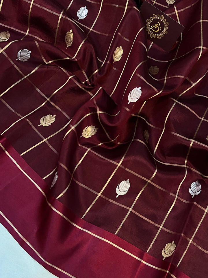 Maroon Pure Banarasi Handloom Silk Saree - Aura Benaras