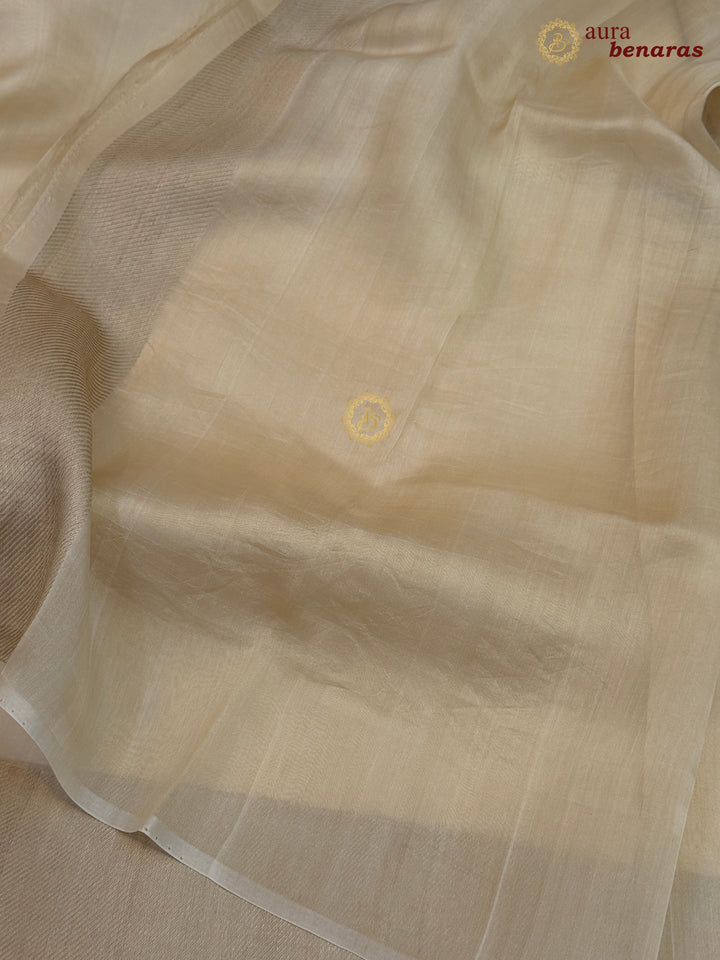 Cream Kora Silk Saree | Aura Benaras