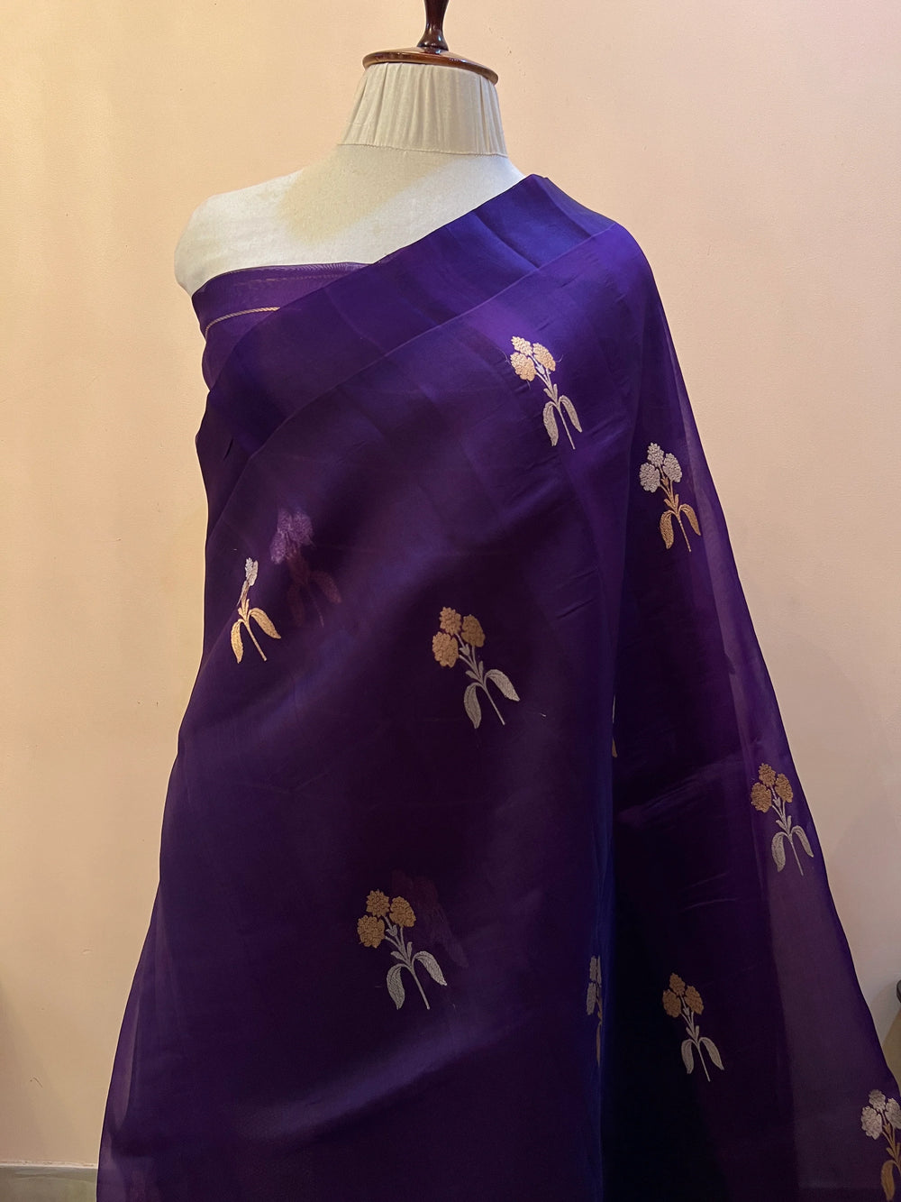 Purple Pure Kora Silk Handloom Banarasi Saree