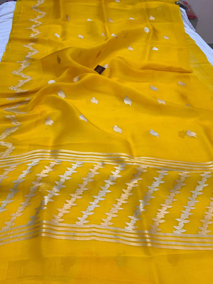 Yellow Banarasi Handloom Kora Silk Saree