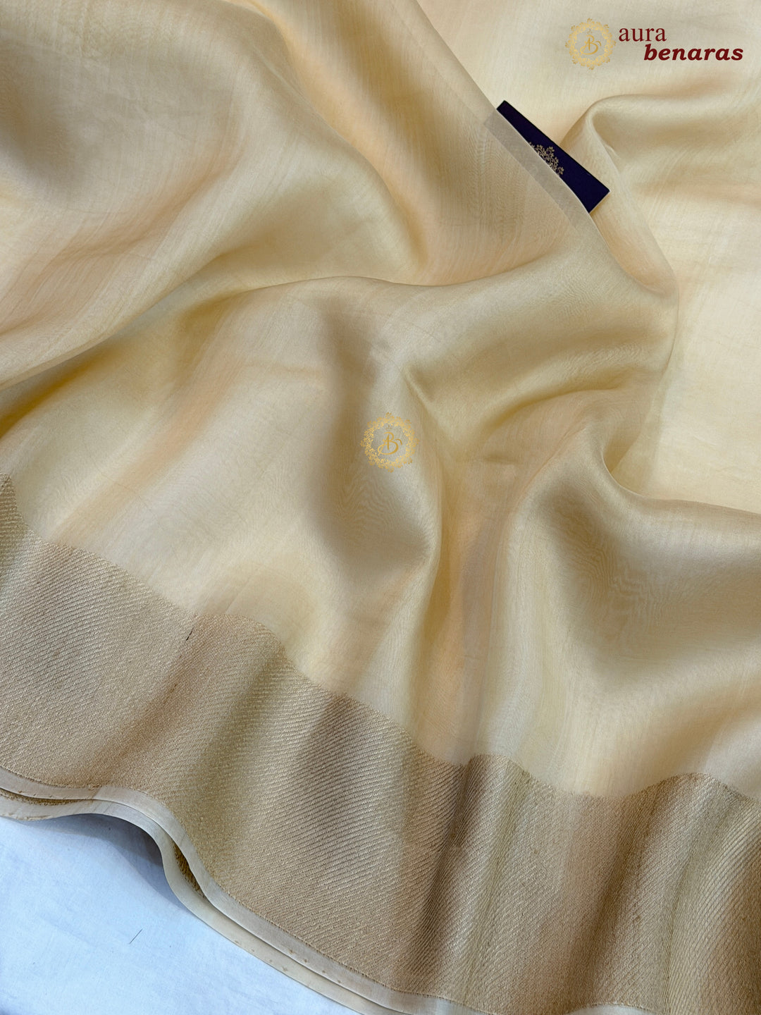 Cream Kora Silk Saree | Aura Benaras