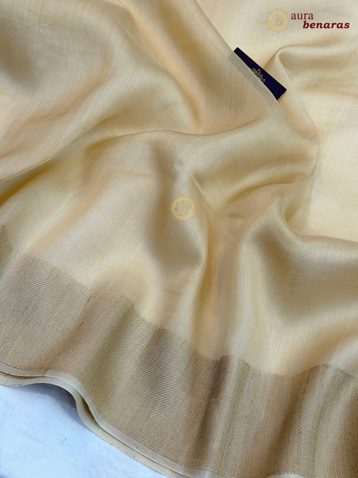 Cream Kora Silk Saree | Aura Benaras