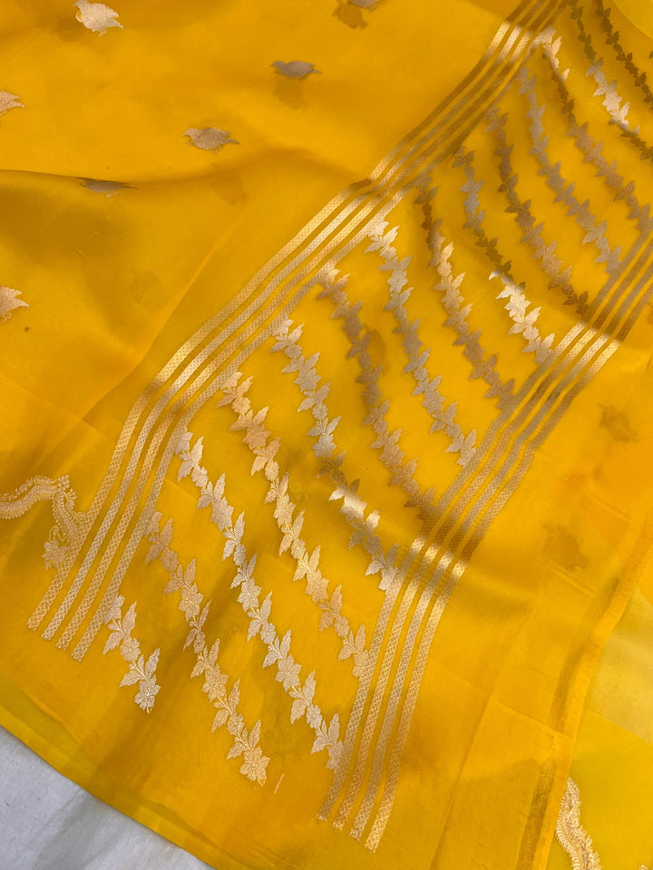 Yellow Banarasi Handloom Kora Silk Saree
