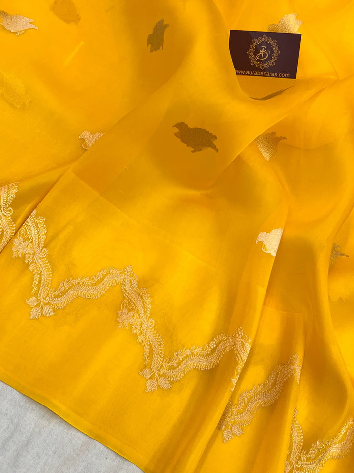 Yellow Banarasi Handloom Kora Silk Saree
