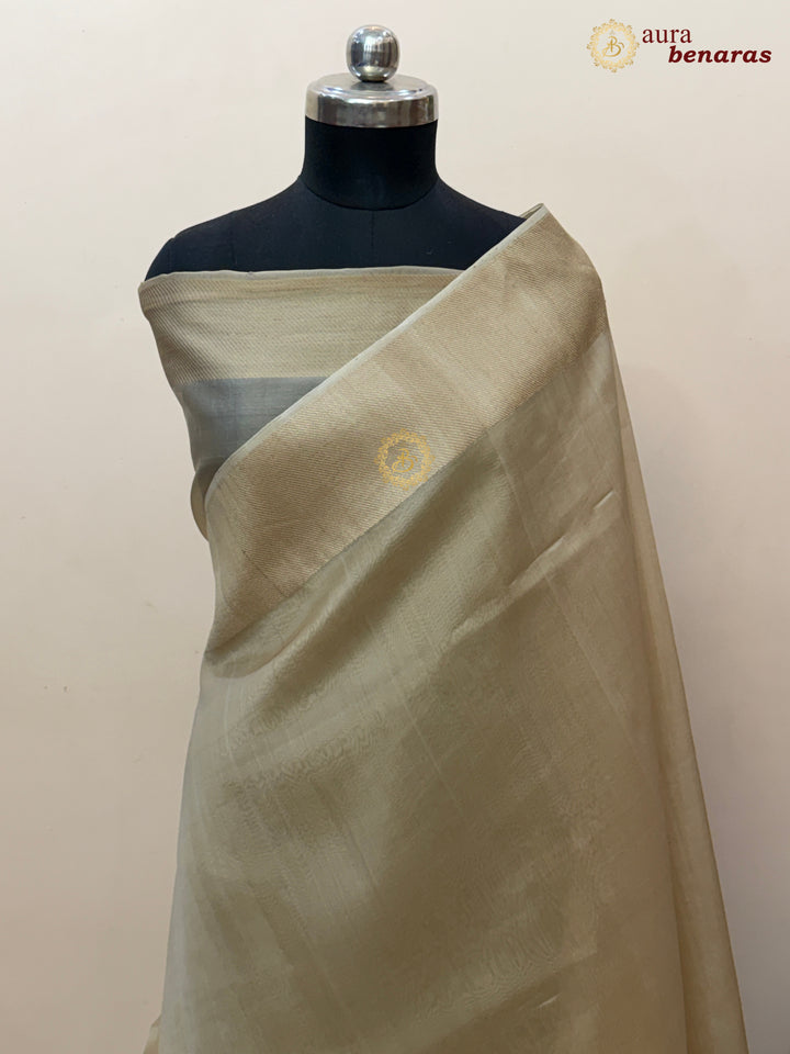 Cream Kora Silk Saree | Aura Benaras