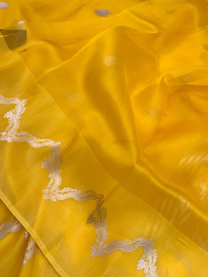 Yellow Banarasi Handloom Kora Silk Saree
