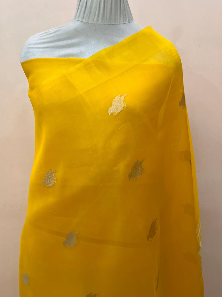 Yellow Banarasi Handloom Kora Silk Saree